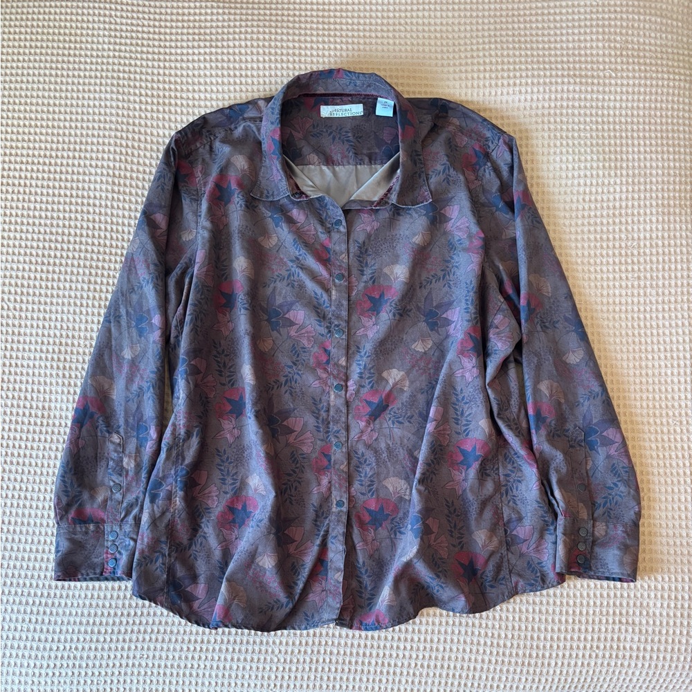 Vintage Natural Reflections Faux Suede Fall Foliage Shirt Jacket Women’s Plus 2X
